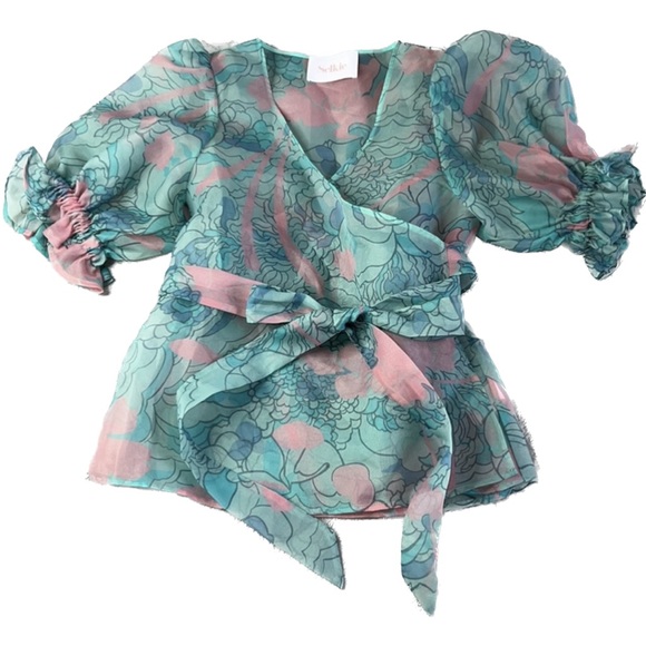 NWOT Selkie Wrap Top Blouse Champagne Mod Print Size 4 - Picture 3 of 12